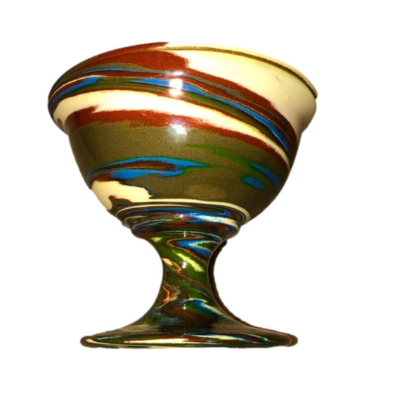 VTG Desert Sands Pottery Footed Bowl Dish Swirled Earth Tone Colours Mid Century - Picture 1 of 6